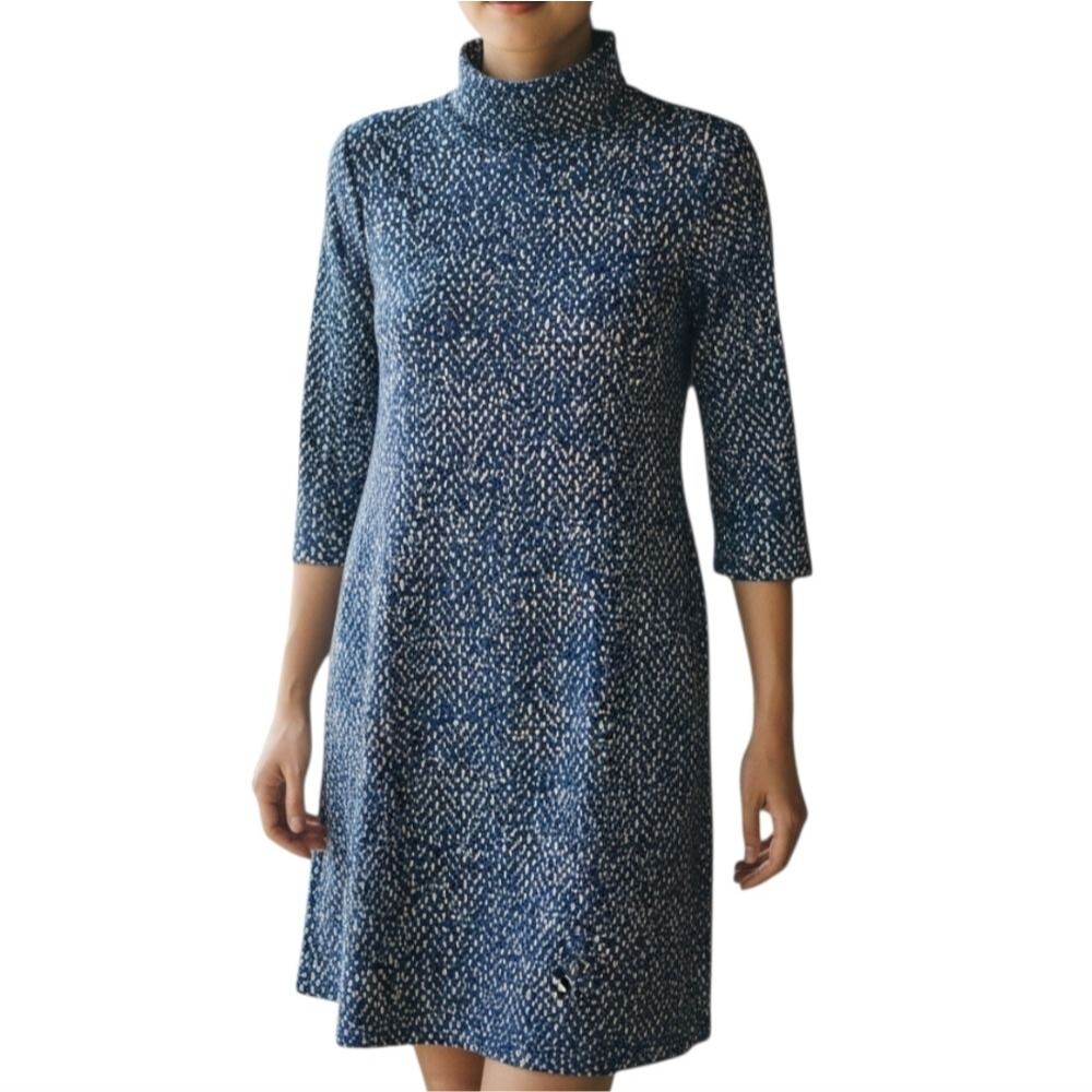 J. McLaughlin Blue Dot Mock Neck Stretchy Dress